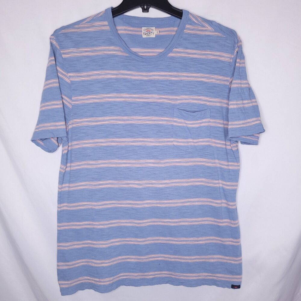 Faherty T Shirt Mens Large Striped Blue, Red Short Sleeve Cotton